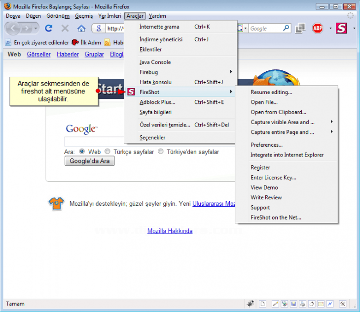 Mozilla Fireshot Eklentisi